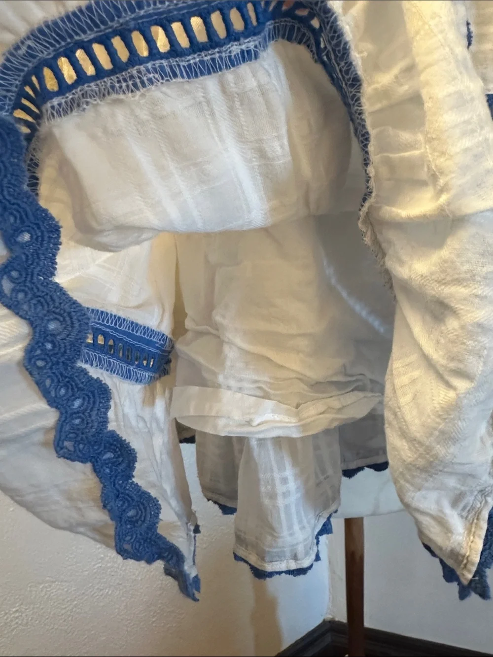Haute Hippie White Dress with Blue Embroidered Trim Size 24 Months